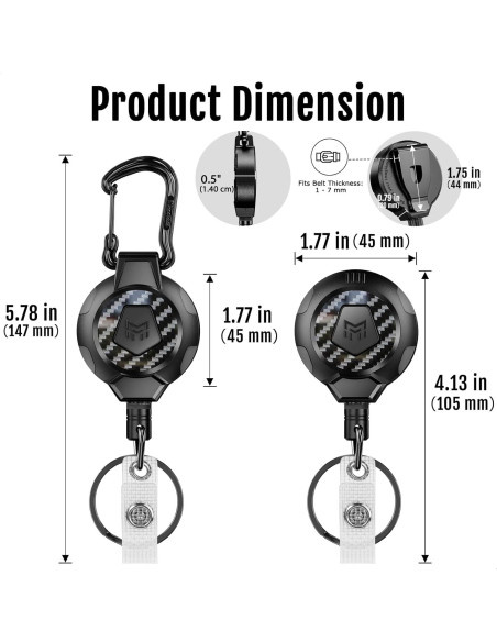 Llavero Retráctil MNGARISTA Mejorado 2 Piezas Clip y Carabiner