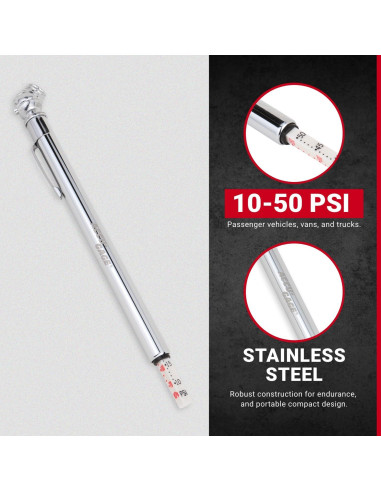 Medidor de Presión de Neumáticos Accu-Gage 10-50 PSI Acero Inoxidable
