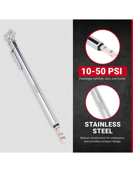 Medidor de Presión de Neumáticos Accu-Gage 10-50 PSI Acero Inoxidable