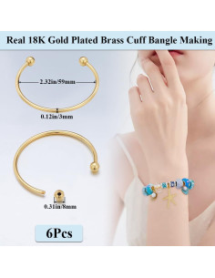 Beebeecraft 6 Piezas Pulseras Abiertas Latón Baño Oro 18K 2