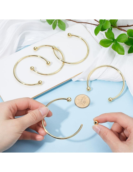 Beebeecraft 6 Piezas Pulseras Abiertas Latón Baño Oro 18K