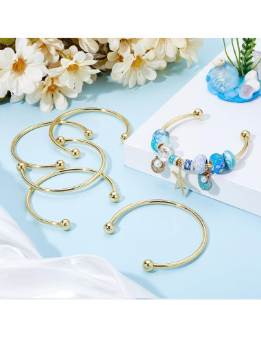 Beebeecraft 6 Piezas Pulseras Abiertas Latón Baño Oro 18K