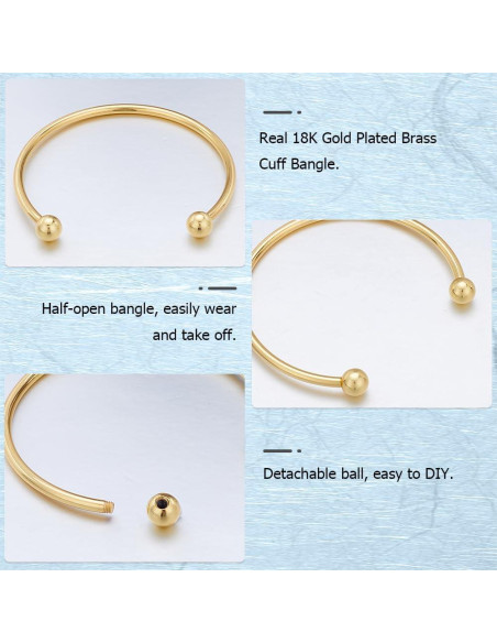 Beebeecraft 6 Piezas Pulseras Abiertas Latón Baño Oro 18K