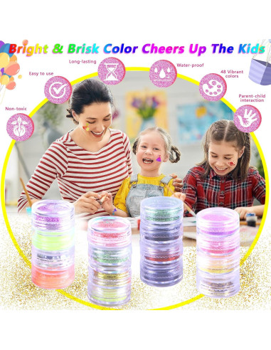 Kit de Tatuajes Temporales de Brillo Pakfung - 48 Colores y 209 Plantillas