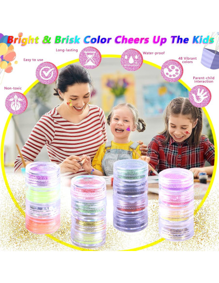 Kit de Tatuajes Temporales de Brillo Pakfung - 48 Colores y 209 Plantillas