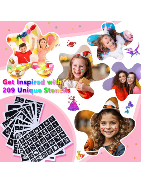 Kit de Tatuajes Temporales de Brillo Pakfung - 48 Colores y 209 Plantillas