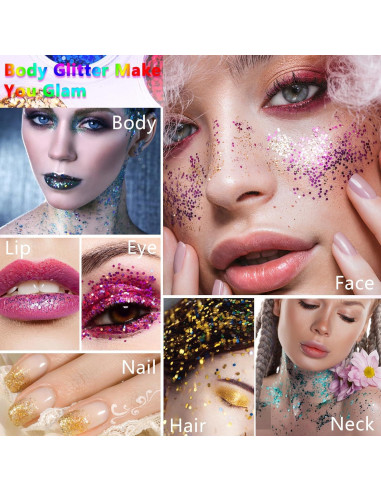 Kit de Tatuajes Temporales de Brillo Pakfung - 48 Colores y 209 Plantillas