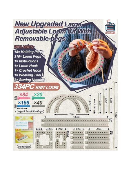 Kit de Tejer Ajustable UCDRMA Grande con 132 Formas y Picos