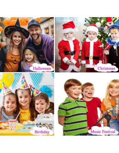 Kit de Tatuajes Temporales de Brillo Pakfung - 48 Colores y 209 Plantillas