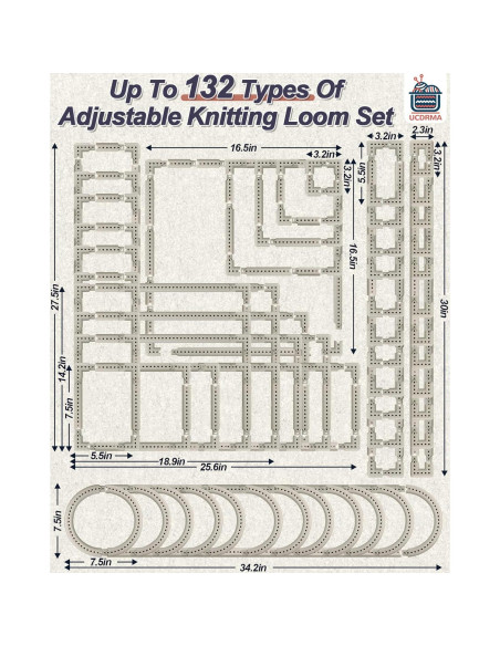 Kit de Tejer Ajustable UCDRMA Grande con 132 Formas y Picos