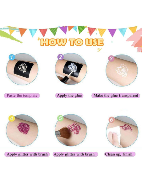 Kit de Tatuajes Temporales de Brillo Pakfung - 48 Colores y 209 Plantillas