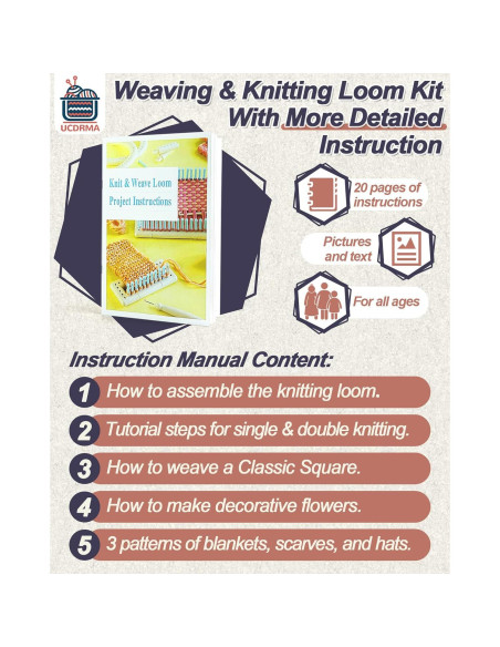 Kit de Tejer Ajustable UCDRMA Grande con 132 Formas y Picos