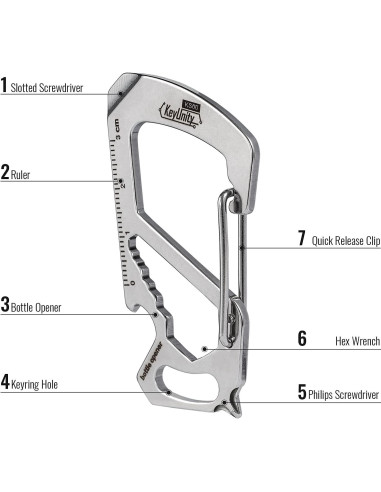 Multiherramienta Clip Carabiner KeyUnity KS00 Acero Inoxidable 7 en 1