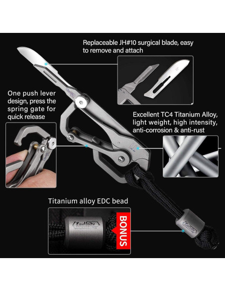 Mosquetón de Titanio KeyUnity KU00 con Cuchillo Plegable EDC