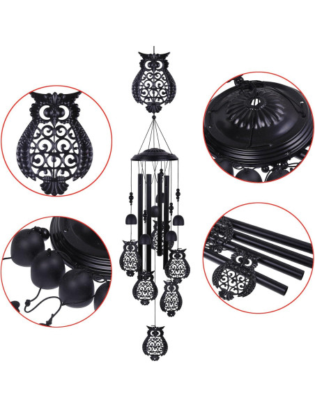 Campanas de Viento YMXBL de Búhos Negras 89 cm Decoración