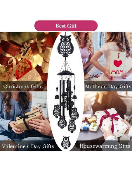 Campanas de Viento YMXBL de Búhos Negras 89 cm Decoración