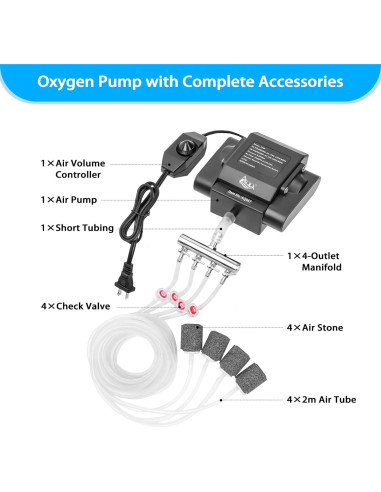 Bomba de Aire AQQA 15W para Acuario 135L/h 4 Salidas Ajustable
