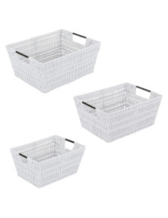 Conjunto de 3 Cestas de Ratan Simplify | Almacenamiento Blanco
