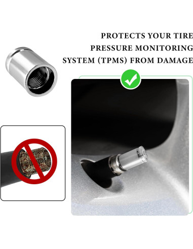 4 Tapones de Válvula de Neumático ZNDAW Aluminio Plata