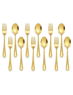 Juego de Cubiertos para Niños E-far 12 Piezas Acero Inoxidable Oro