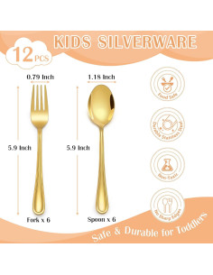Juego de Cubiertos para Niños E-far 12 Piezas Acero Inoxidable Oro 2