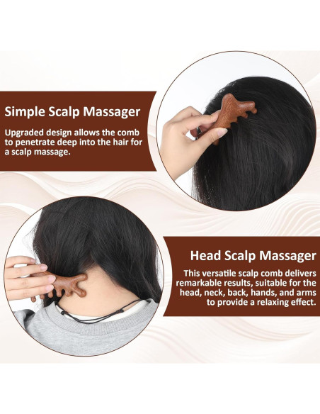 Peine Masajeador de Cuero Cabelludo de Madera Gtziqa 4 en 1