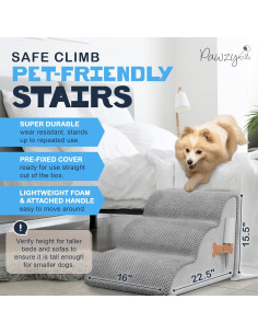 Escalera de Espuma PAWZY para Mascotas 3 Pasos 39.4 cm Gris 2
