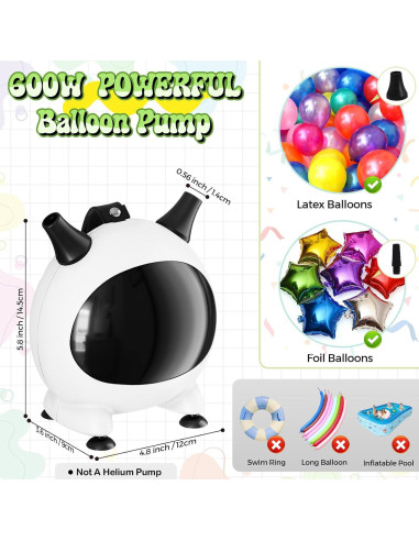 Bomba de Globo Eléctrica Togvu 600W Portátil con 2 Boquillas