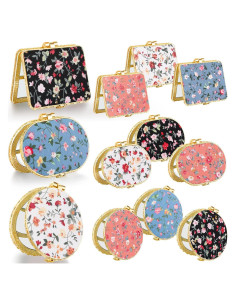 Espejo Compacto Plegable Blulu Floral 24 Pcs para Bolso