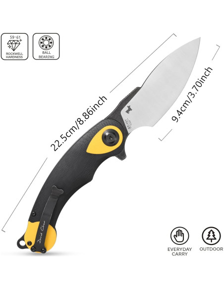 Cuchillo Plegable Sitivien ST157 Acero Sandvik 14C28N Amarillo