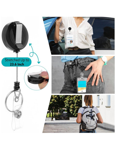 Paquete de 3 Lanyards BESARME con Clip Retráctil y Sujetadores