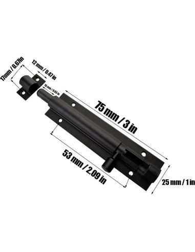 Paquete de 2 Cerraduras de Pestillo de Barril 75mm Aluminio Negra
