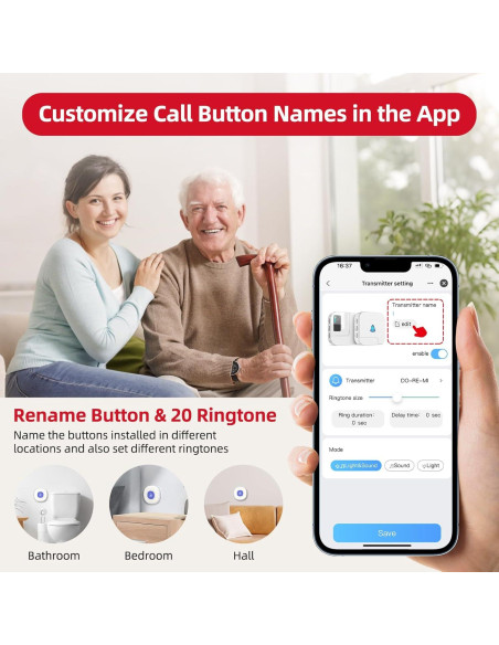 Botón de Llamada Inalámbrico CallToU TY01WH para Ancianos