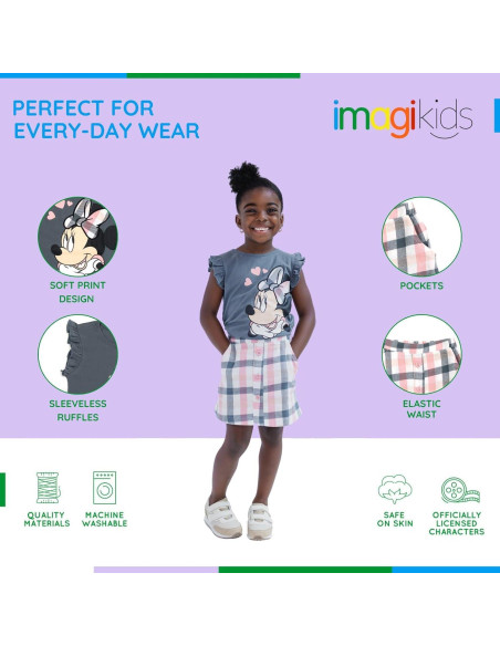 Conjunto Disney Camiseta y Falda a Cuadros Niña Minnie Mouse