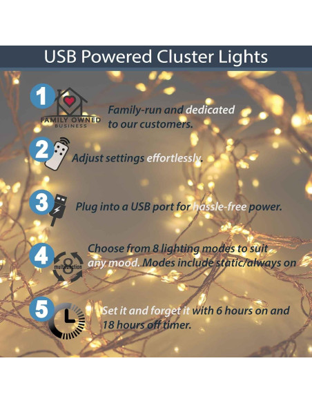 Luces de Cúpula LED Calida 200 Micro LED USB Qbis