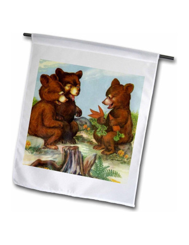 Bandera de Jardín 3D Rose Tres Osos 30.48 x 45.72 cm