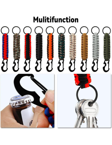 10 Llavero de Paracord con Carabiner y Abrebotellas - Multicolor