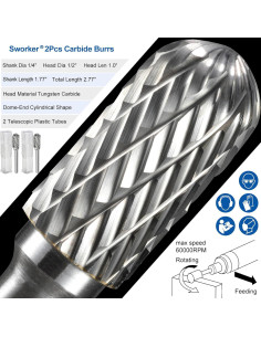 Juego de Fresas de Carburo Sworker 1/4" Vástago 2 Pcs Cilindro 2