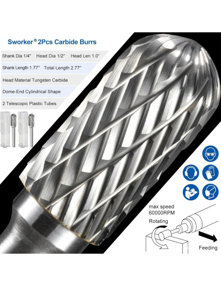 Juego de Fresas de Carburo Sworker 1/4" Vástago 2 Pcs Cilindro