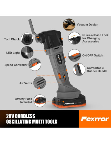 Herramienta Oscilante Inalámbrica Fexrror 20V 2000mAh 6 Velocidades