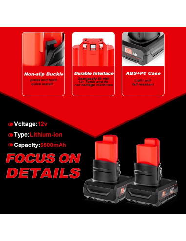 Batería de Reemplazo Li-Ion 12V 6.5Ah TenHutt para Milwaukee