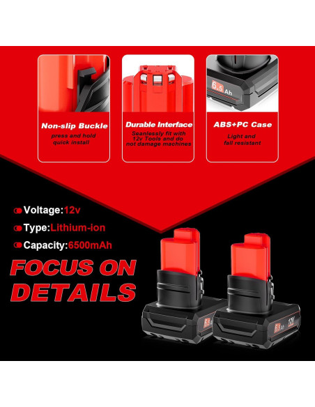 Batería de Reemplazo Li-Ion 12V 6.5Ah TenHutt para Milwaukee