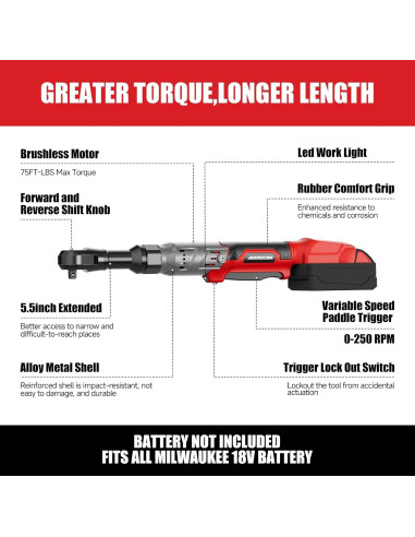 Llave de Trinquete Inalámbrica ADOTOCAM 3/8" 75N.m para Milwaukee
