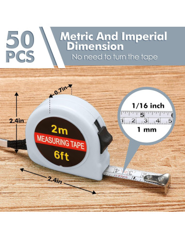 Cinta Métrica Mini Retráctil Copkim 2M 50 Piezas Blanca