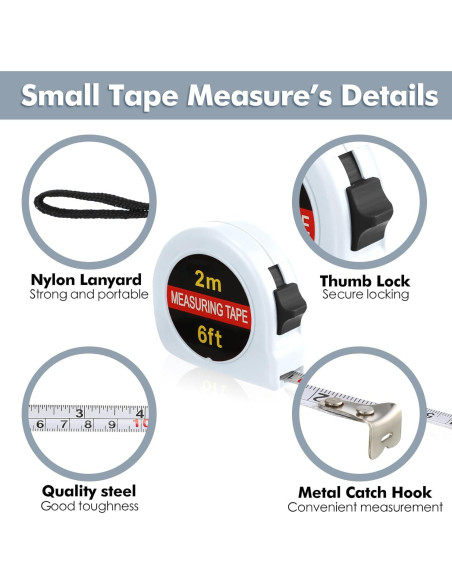 Cinta Métrica Mini Retráctil Copkim 2M 50 Piezas Blanca