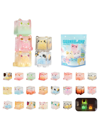 Figuras de Gatos Cuadrados Brillantes Choco Teddy - Caja Ciega 5 Pzs