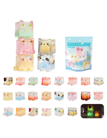 Figuras de Gatos Cuadrados Brillantes Choco Teddy - Caja Ciega 5 Pzs