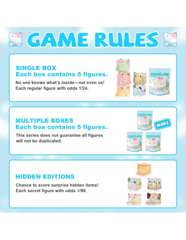 Figuras de Gatos Cuadrados Brillantes Choco Teddy - Caja Ciega 5 Pzs