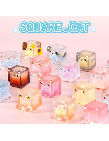 Figuras de Gatos Cuadrados Brillantes Choco Teddy - Caja Ciega 5 Pzs