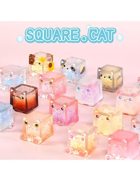 Figuras de Gatos Cuadrados Brillantes Choco Teddy - Caja Ciega 5 Pzs